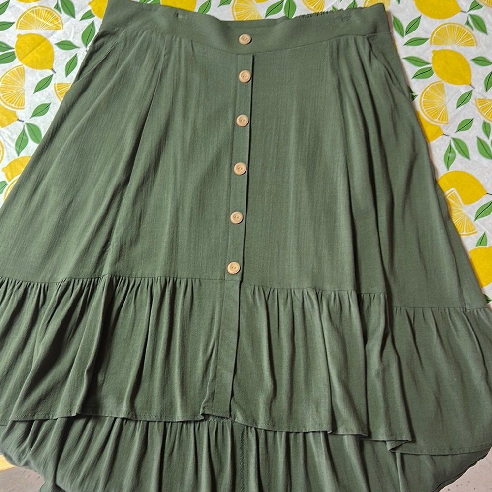 Torrid High/ Low Green Button-Down Skirt